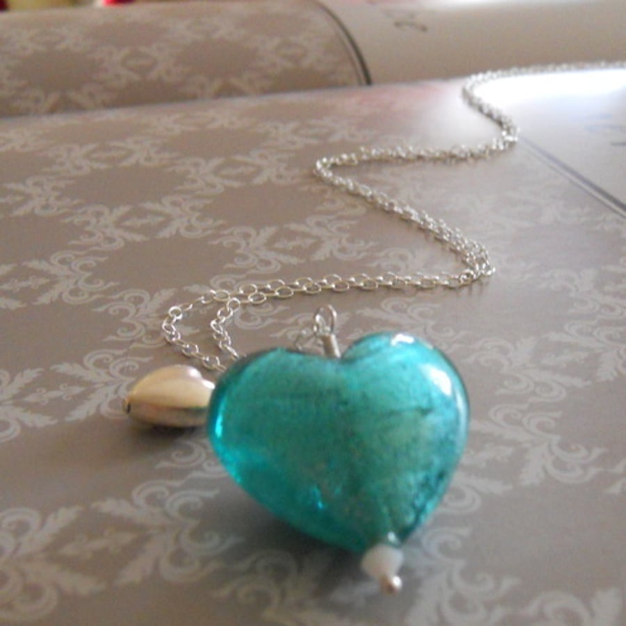  Stunning turquoise murano heart 