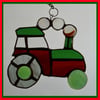 Tractor Suncatcher Stained Glass Green and Red