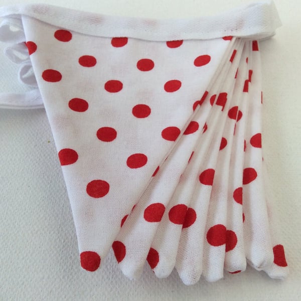 Red Spotty Bunting, White Flags with Red Spots, Mini Bunting