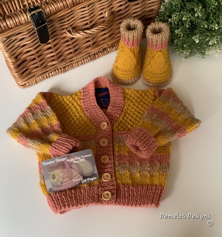 Designer Baby Cardigan & Matching Booties Set Size 3-9 months 