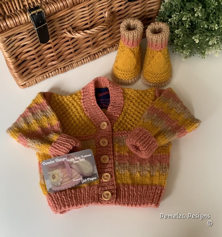 Designer Baby Cardigan & Matching Booties Set Size 3-9 months 