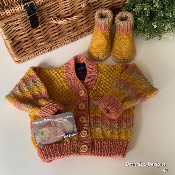 Baby Cardigan & Matching Booties Set Size 3-9 months 