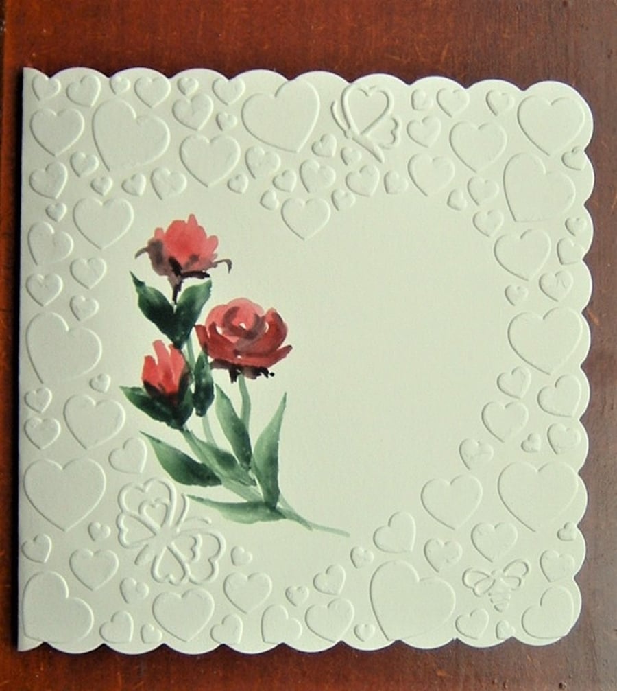 hand painted original floral roses greetings card ( ref F 551)