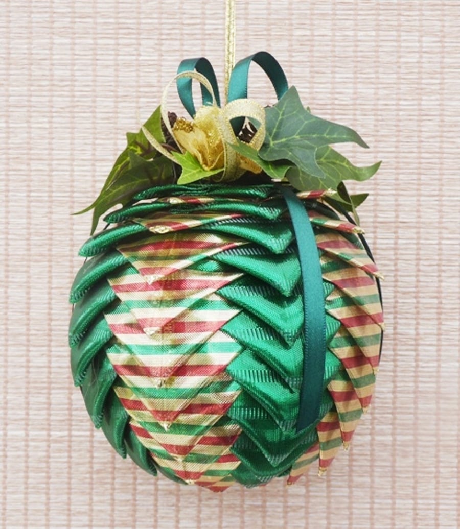 Christmas Hanging Decoration In Festive Ribbon