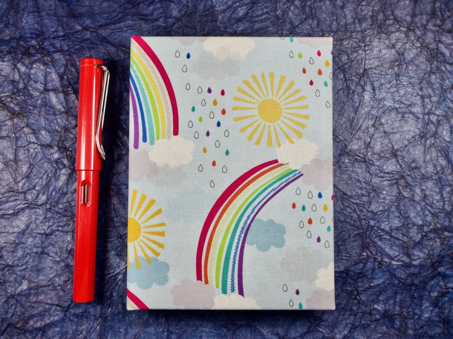 A6 Recycled Paper Notebook with full cloth rainbow cover