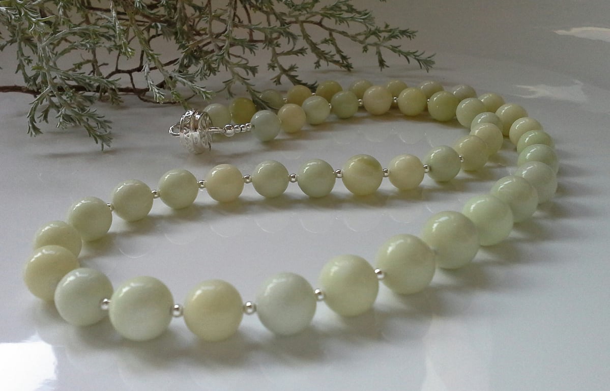 Designer 221.60cts Extremely Rare Siberian Serpentine Sterling Silver Necklace 