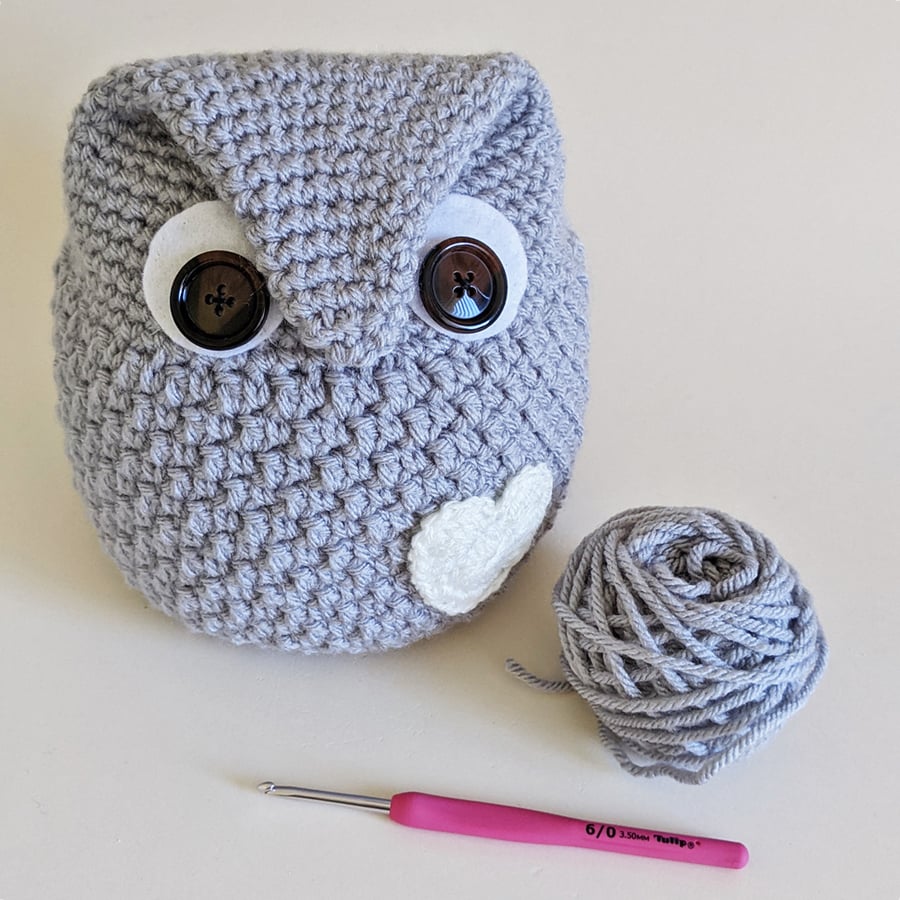 Owl Shaped Doorstop - Silver with Cream Heart