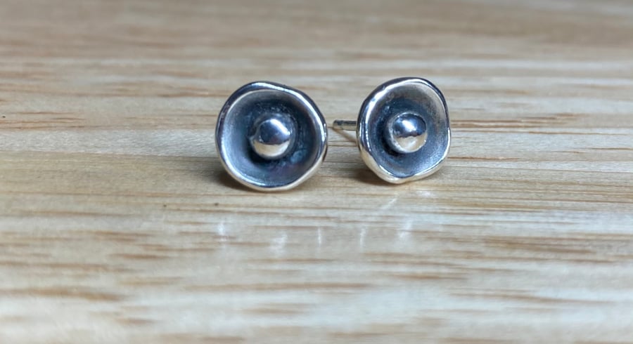 Handmade Sterling Silver & Melted Recycled Silver Ball Stud Earrings