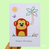 Finger puppet birthday card, safari animals, monkey