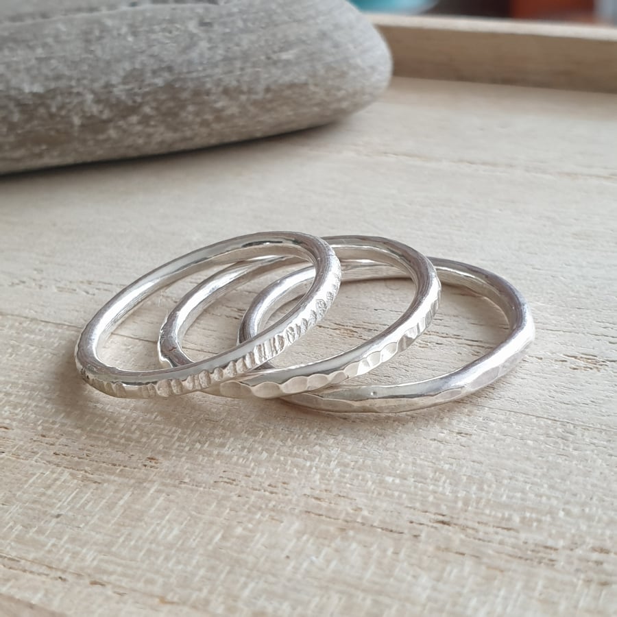 Silver stacking rings, Hammered silver rings, Minimalist jewellery