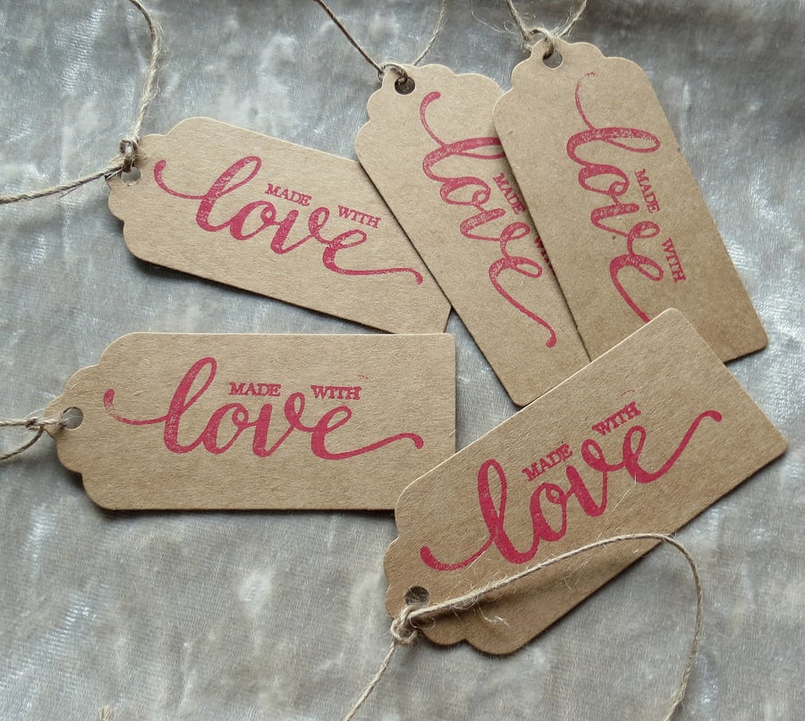 Gift tags.  Set of 5.  Handmade with Love.  Kraft tags.