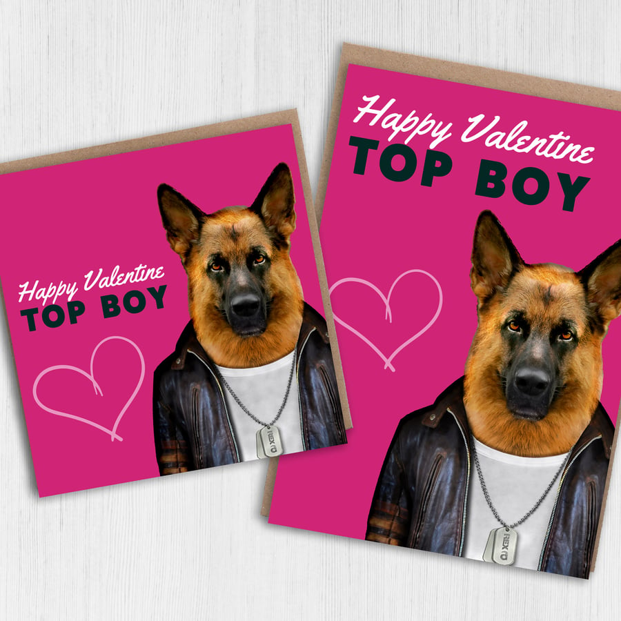 German Shepherd dog Valentine's Day card: Happy Valentine top boy
