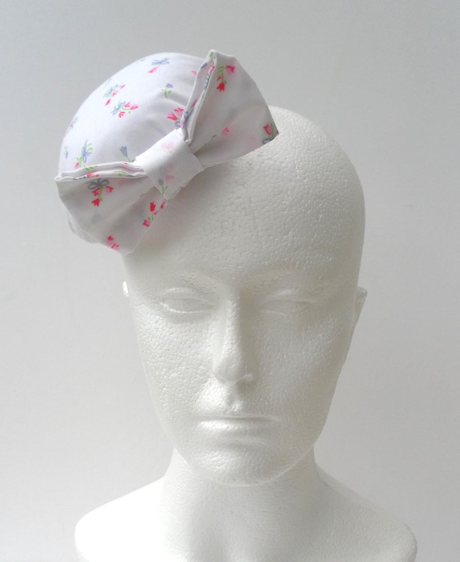 White Floral Cotton Fascinator with Matching Bow 