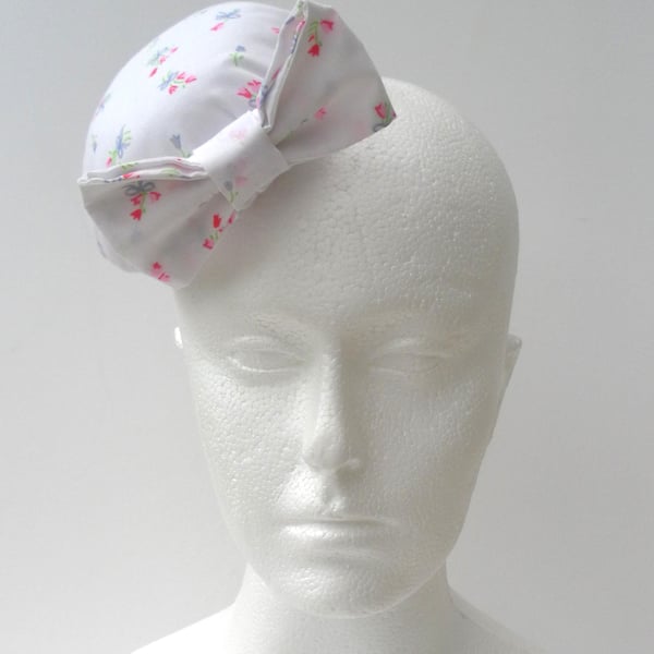 White Floral Cotton Fascinator with Matching Bow 