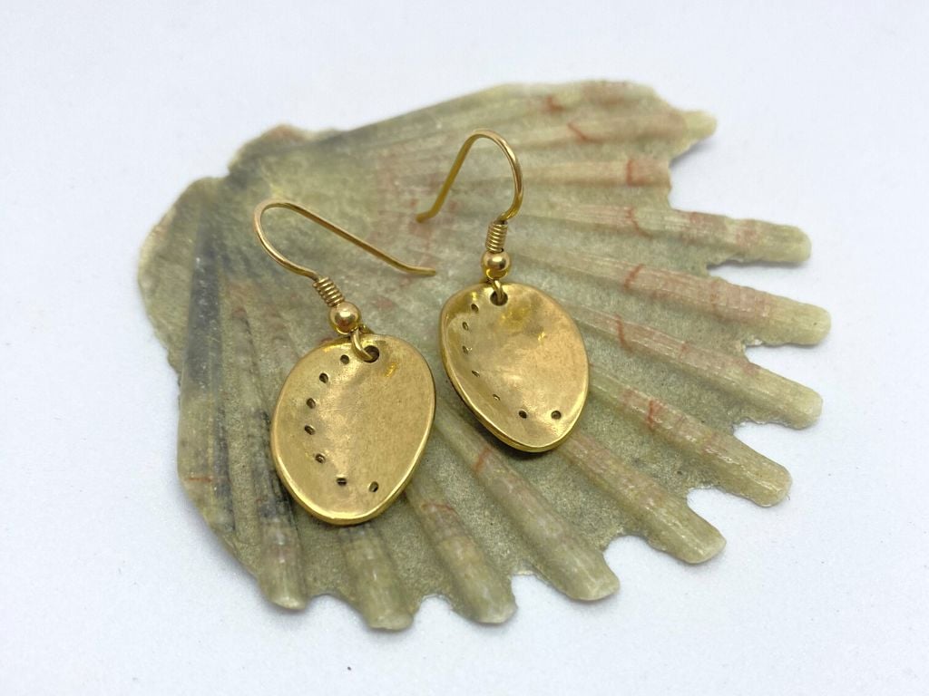 Solid Recycled 9ct Gold Ormer Shell Inspired Dangle Earrings