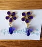 Pretty Purple Flower Stud and Drop Crystal Earrings