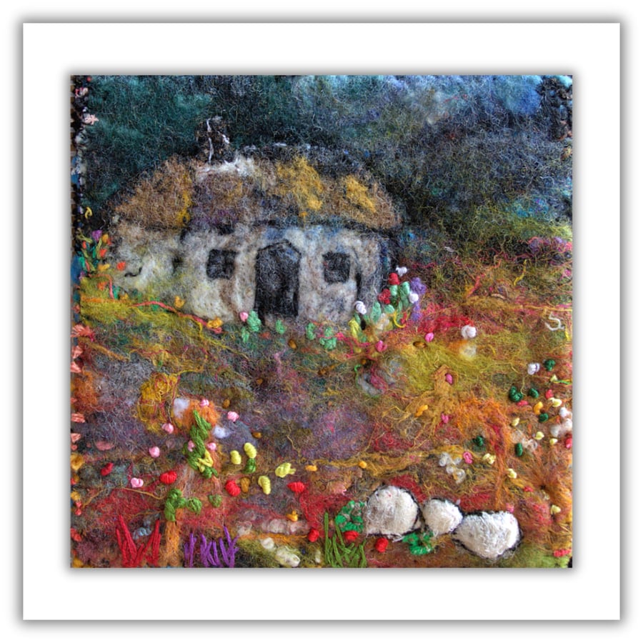 Landscape - Scotland - felt and stitch - needlework - cottage - framed 