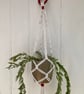Summer seconds - Macrame plant holder made from up-cycled, white tee shirt - Image 1