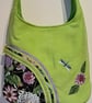 Bright green hobo style shoulder bag ,Flowers and dragonfly  - Image 9