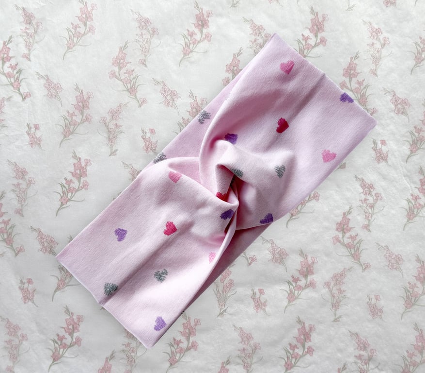 Women's Twist Knot Headband-Hairband Knot-Jersey Twist Headband-Hearts-HA011