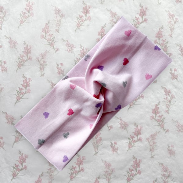 Women's Twist Knot Headband-Hairband Knot-Jersey Twist Headband-Hearts-HA011