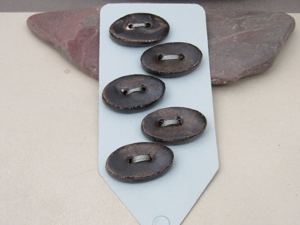 5 Small Oval Dark Earth Ceramic Buttons