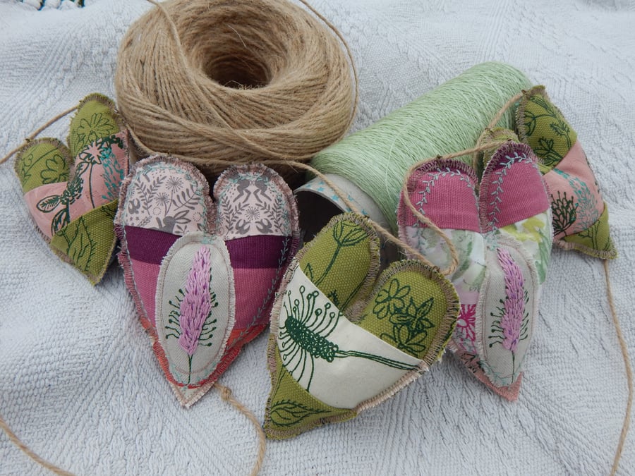 Screen print patchwork hearts - 55 cm  - wall hanging