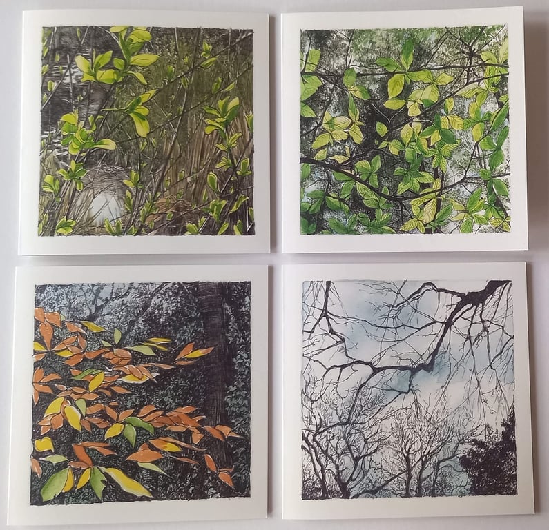 Four Seasons blank greeting card pack of 4