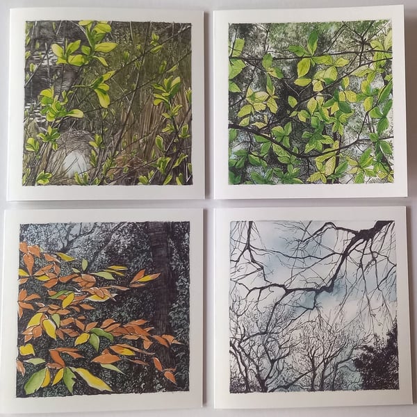 Four Seasons blank greeting card pack of 4