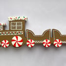 Christmas Decorations Gingerbread Style Wooden Train Handmade - READY TO SHIP