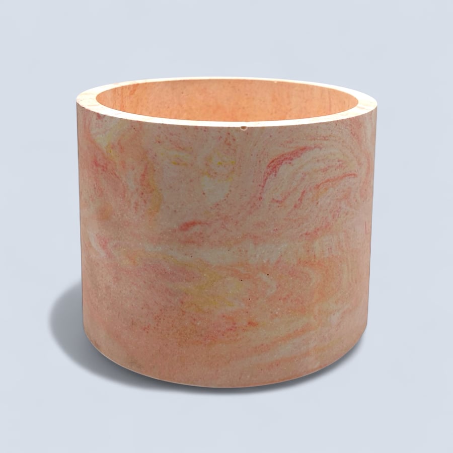 Large 15 cm Plant Pot - Dawn Colours Marbled Peach Orange and Yellow Planter