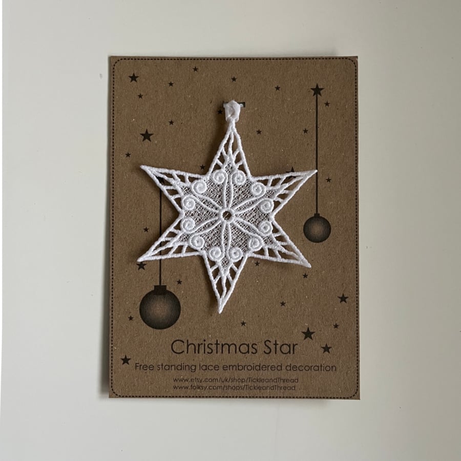 Christmas Star, Lace Xmas Star, Embroidered Star, Christmas Star FSL Decoration