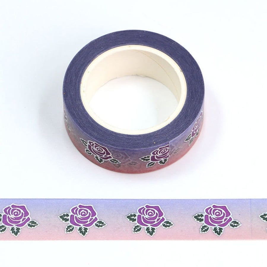 Silver Foil and Purple Rose Washi Tape 15mm x 10 Meters Eco Friendly Bullet Jour
