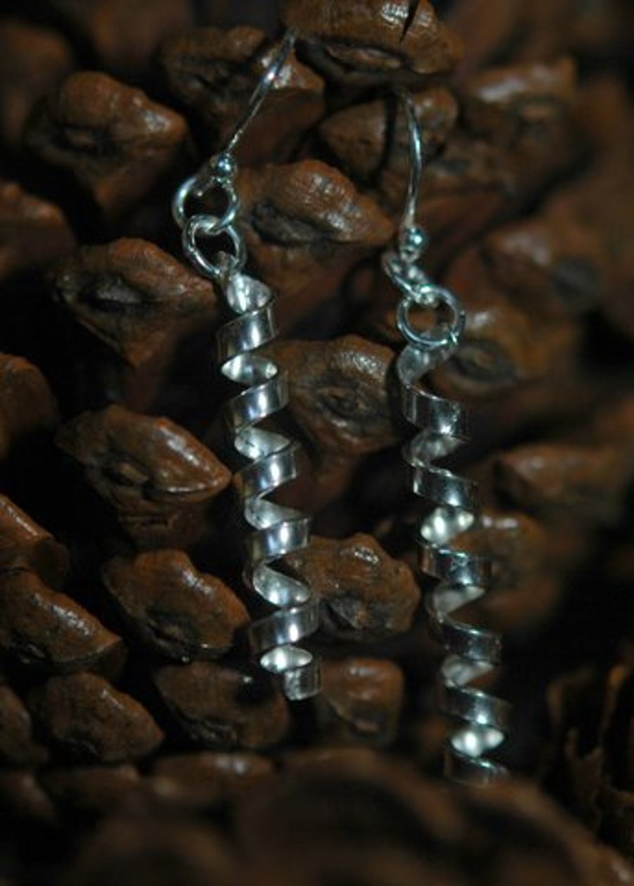 Silver spiral drop earrings