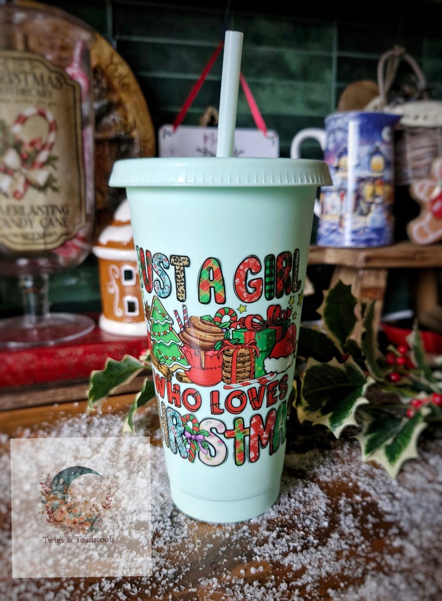 Just a girl who loves christmas cold cup tumbler