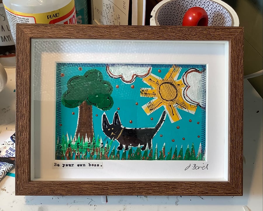 Cat collage. Be your own boss. Original art. Happy, colourful. 