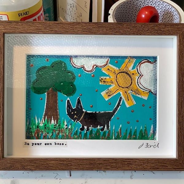 Cat collage. Be your own boss. Original art. Happy, colourful. 