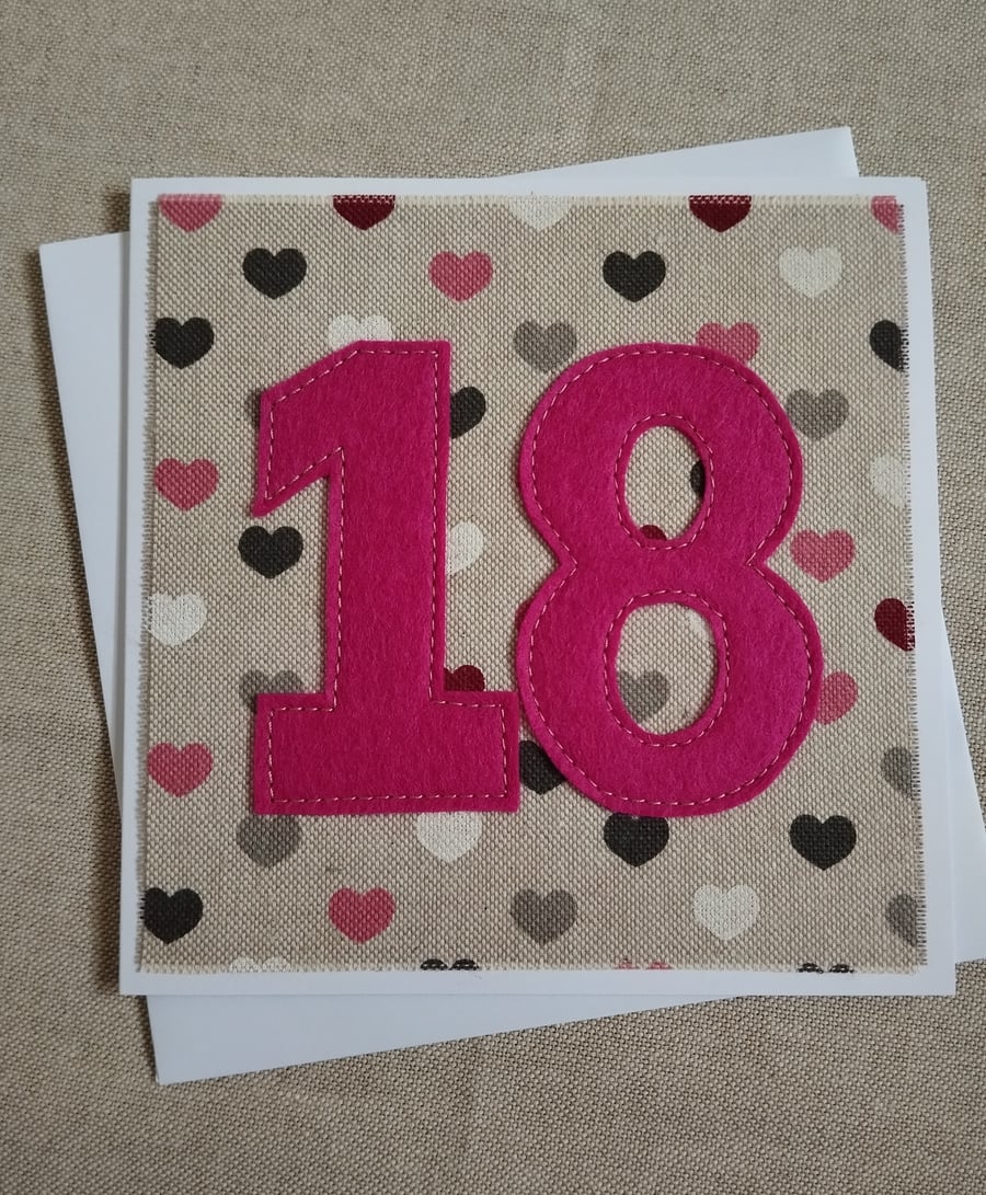 18th Fabric Birthday Card 