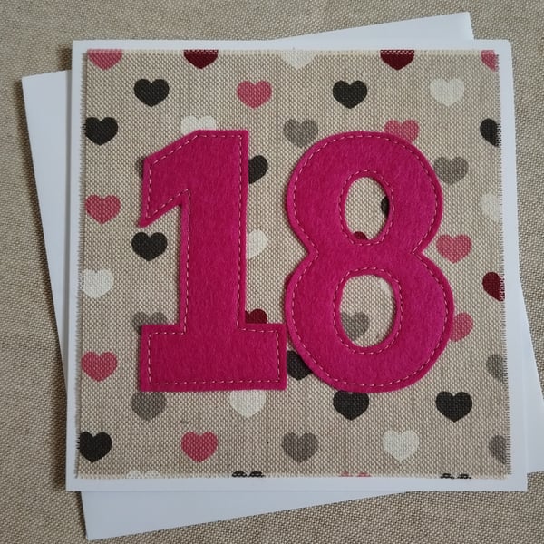 18th Fabric Birthday Card 