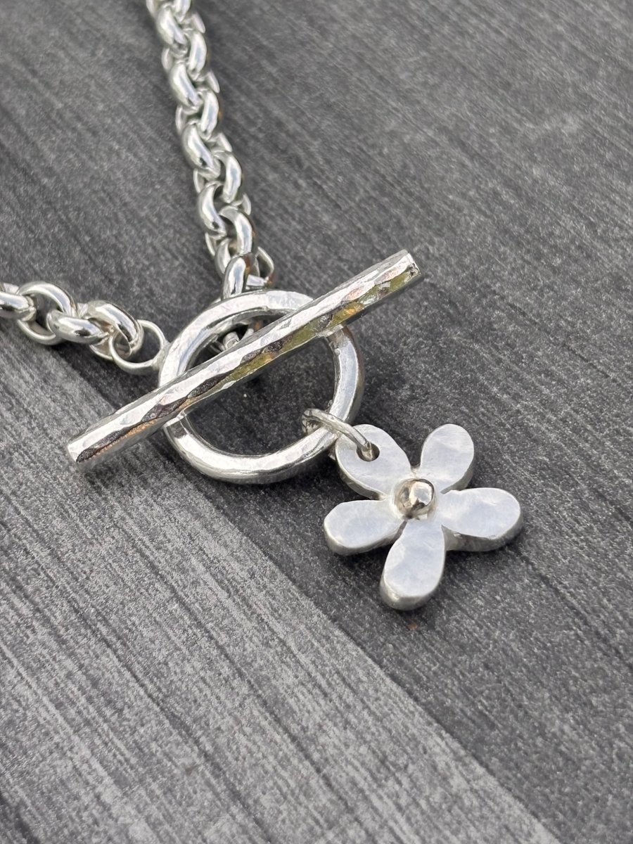 Chunky Daisy Fob Necklace, Sterling silver fob necklace, daisy charm necklace,