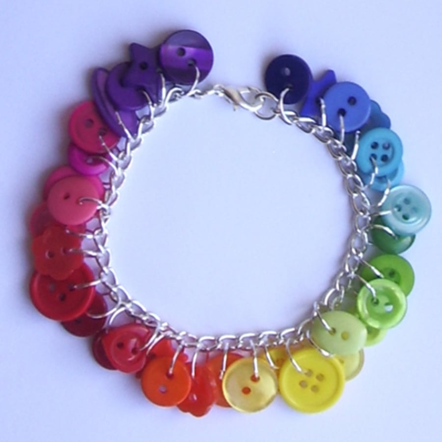Rainbow button charm bracelet