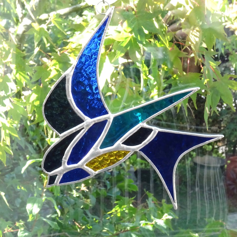 Stained Glass Swallow Suncatcher - Handmade Hanging Decoration