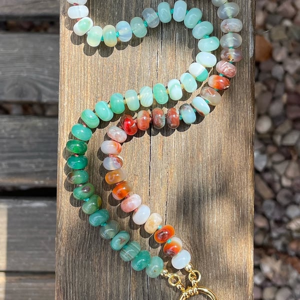Mint Choc Chip Hand Knotted Beaded Gemstone Necklace