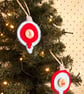 Pair of bauble shaped felt handstitched red and blue Christmas decorations - Image 4