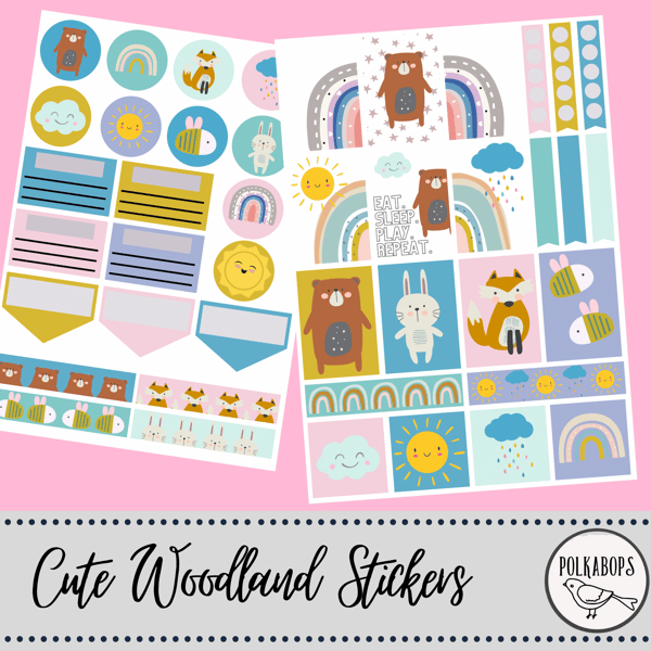 Cute Woodland Animal Planner Stickers Digital and Printable
