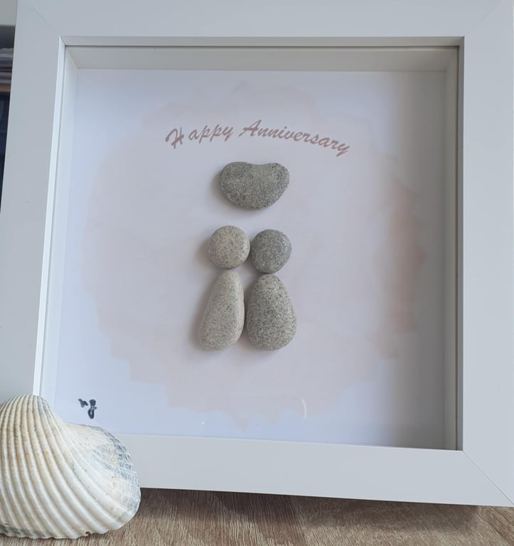 Happy Anniversary Love Pebble Art Frame, Unique Couple Gift, Handmade Stone Art