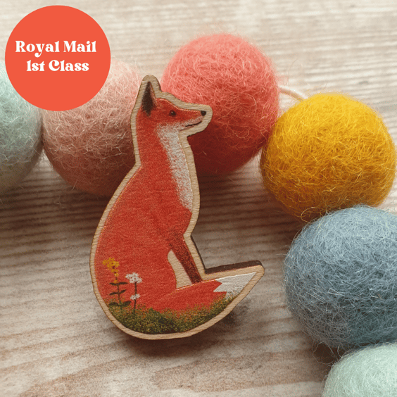 Fox Wooden Brooch Pin