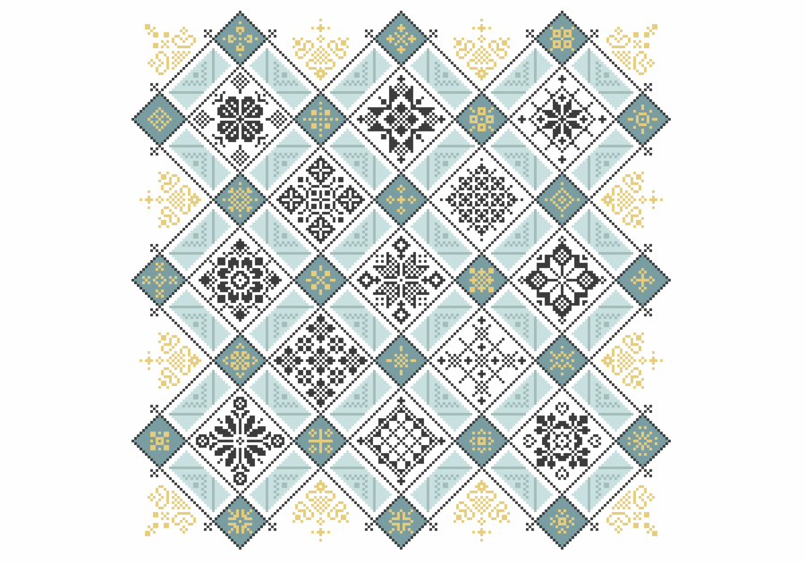 144 Cross Stitch Pattern Quaker Diamond Motif Ackworth Lattice sampler 