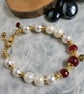 Red white & gold beaded valentine bracelet, quartz jade and pearl - Image 4