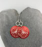 Red aluminium circle tree earrings with silver ring - Image 3
